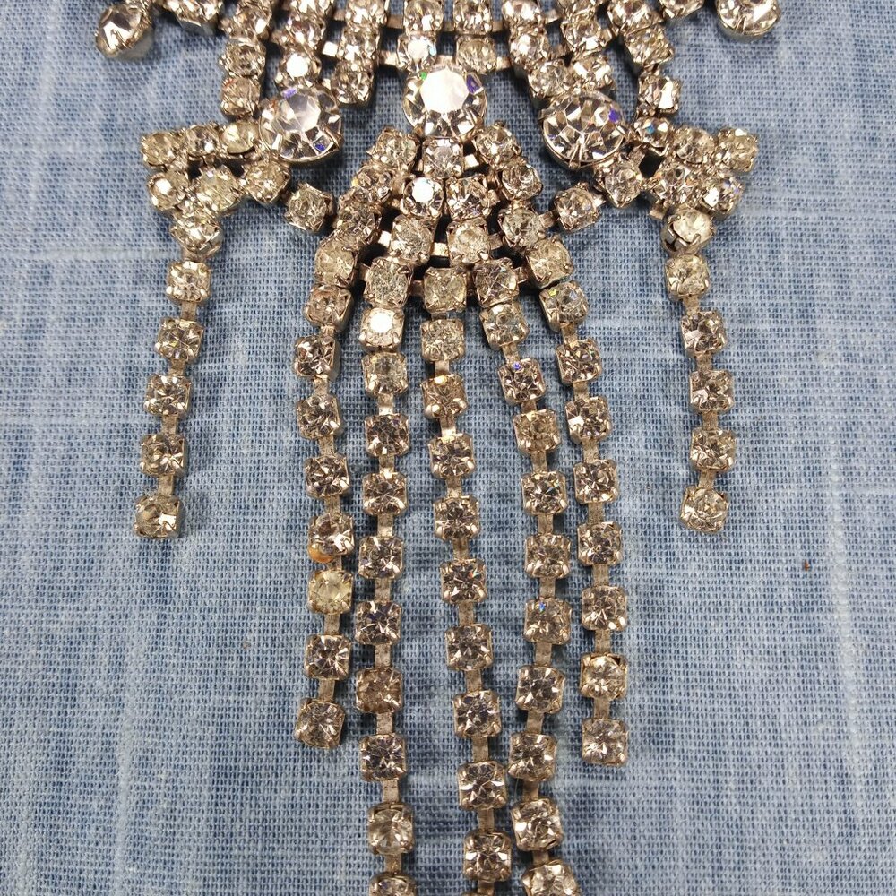 1950s Vintage Statement Necklace with Drop Strands of Clear Rhinestone - Picture 2 of 8